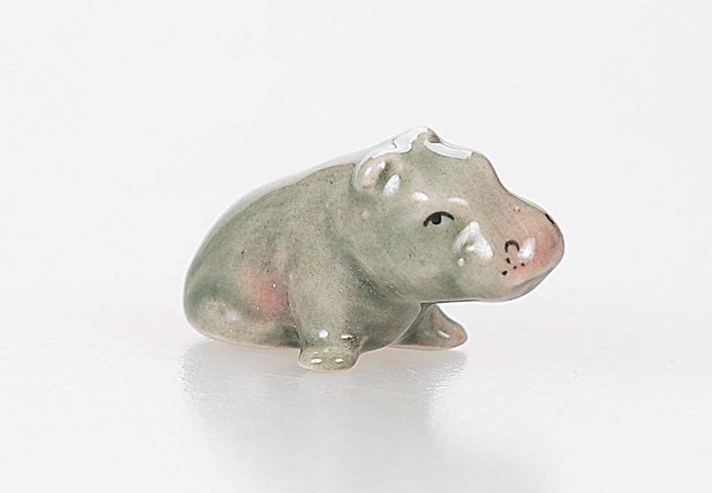 WitnyStore Tiny 1Â¼" Gray Sitting Hippopotamus Figurine - Miniature Hand Made Painted Ceramic Hippo African Aquatic Mammal Wildlife Animals Cute Porcelain Decorative Collectible Figures DÃ©cor Gifts - Image 1